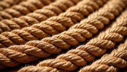 Fototapeta premium Twisted Rope Texture: Close-up view of thick, twisted ropes, showcasing a rich, textured pattern and natural fiber.