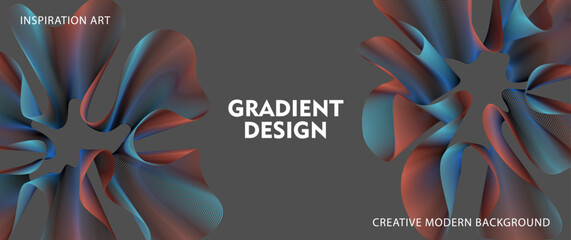 Abstract gradient vector background with colorful line waves. Modern vector background cover templates with 3D effects in motion. Artistic design for cover, flyer, banner, social media, music, ads.