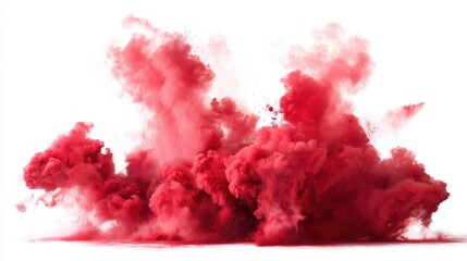 A festive explosion of red powder in mid-air against a clean white background.