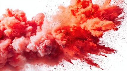 A festive explosion of red powder in mid-air against a clean white background.