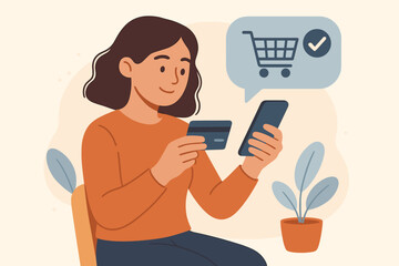 Woman shopping online with smartphone and credit card, secure payment, e-commerce transaction, internet banking, digital purchase, mobile commerce, spending money concept