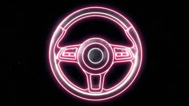 Neon Light Effect Steering Wheel Icon Isolated Dark Background, Video