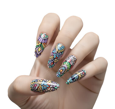 Illustration representing an elegant woman's hand, with false nails.