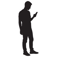 vector image illustration of a silhouette of a person playing cell phone on a white background