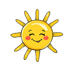 Fototapeta premium Cute Cartoon Sun with Smiling Face and Rosy Cheeks on Black Background