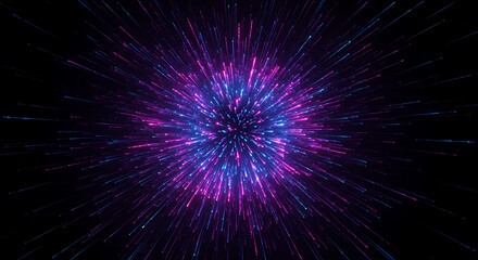 Fototapeta premium A wallpaper showing an energy core with radial glowing lines spreading like a digital sunburst, set on a dark synthetic background.