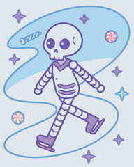 Adorable Skeleton Ice Skater Enjoying a Winter Wonderland Adventure