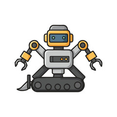 Obraz premium Farmer Robot Harvesting Machine Icon – Modern agriculture flat Vector illustration