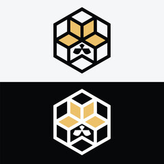 Abstract geometric cube logo design is isolated on white background