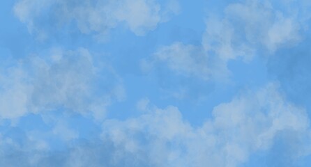Clouds and sky watercolor  hand drawn  illustration. Abstract blue winter watercolor background. Sky pattern with snow. Light blue watercolour paper texture background.