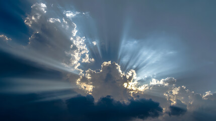 Heavenly light bursts forth, the clouds dispersing to create a sparkling trail marking Christ's glorious comeback