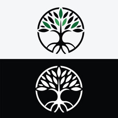 The tree of life symbol is designed with green leaves isolated on white background