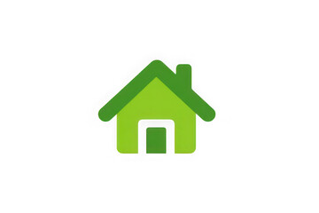 A simple green house icon with a chimney on a white background isolated
