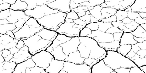 Black and white cracked earth texture with intricate patterns, symbolizing extreme drought, environmental stress, or parched landscapes. Perfect for backgrounds, climate themes, or natural decay visua