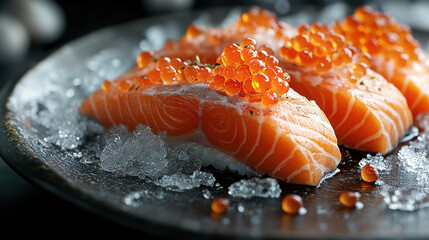 A plate of salmon with a garnish of red berries