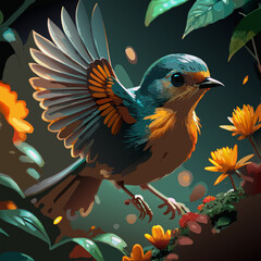 little cute bird flying