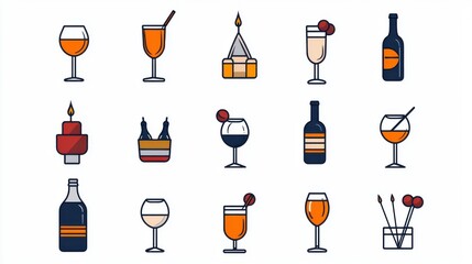 A variety of alcoholic and non alcoholic beverages including wine cocktails and juice served in different types of glassware on a table or bar setting