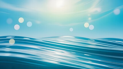 Rippling turquoise ocean waves with sunlit bokeh water blue