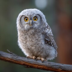 Portrait of an owl (Strix nebulosa) in nature