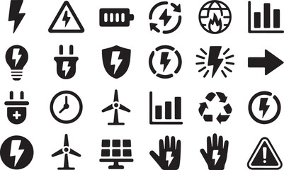 ENERGY - thin line vector icon set. Pixel perfect. Editable stroke. The set contains icons: Solar Energy, Wind Power, Renewable Energy, Hydroelectric Power, Hydrogen, Green Technology.