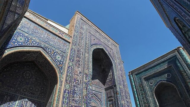 The beautiful and ornate Shah-i-Zinda Necropolis in Samarkand, Uzbekistan
