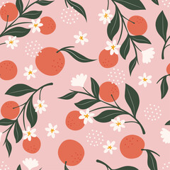 Hand drawing orange fruits seamless pattern print design. Vector illustration design for fashion fabrics, textile graphics and prints	
