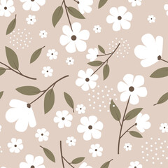 Hand-drawn flowers seamless pattern print design. Vector illustration design for fashion fabrics, textile graphics and prints.