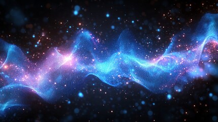 Obraz premium Abstract background with wavy lines and shimmering dots on a dark background. Suitable for scientific presentations and digital art.