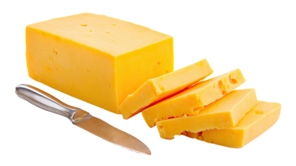Block of yellow cheddar cheese on transparent background

