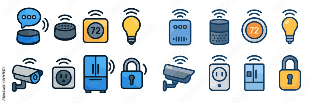 Aufkleber Collection of smart home icons representing various connected devices and their functions in a modern living environment