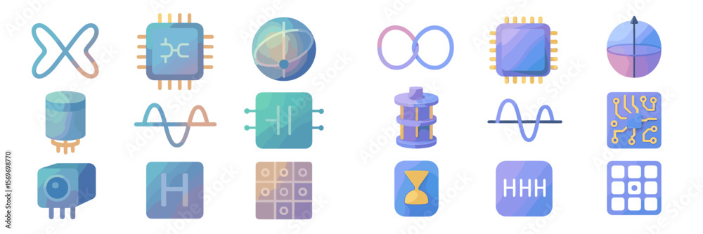 Poster Colorful abstract digital icons representing technology and electronics in a grid layout