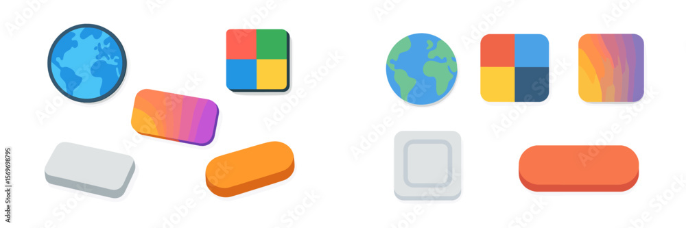 Poster colorful icons representing technology and global connectivity displayed on a clean white background