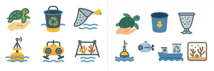 Fototapeta premium Creative illustrations depict marine life rescue and environmental conservation activities at the beach
