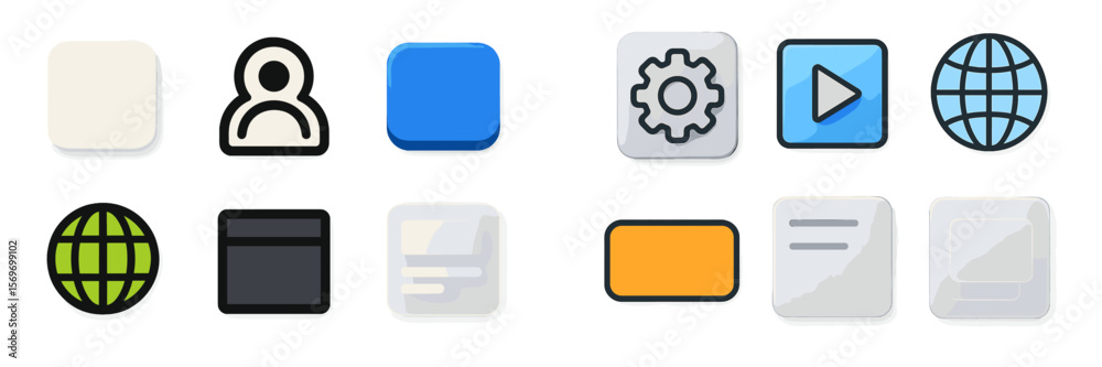 Fototapete Collection of colorful user interface buttons designed for web applications and mobile devices in a modern layout