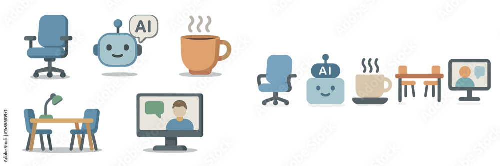 Poster exploring the integration of ai technology in modern workspaces and remote communication strategies