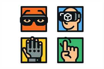 Fototapeta premium Innovative symbols representing virtual reality technology and its interaction methods through various user experiences