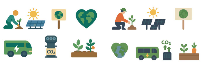 Activities promoting environmental sustainability through planting and renewable energy use in a green setting