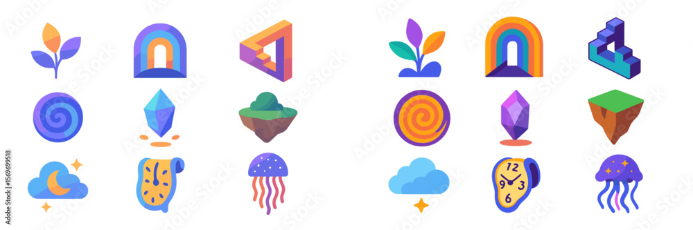 Poster colorful abstract icons depicting nature and geometric shapes showcasing creativity and imagination 