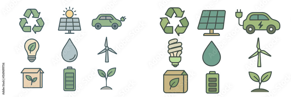 Poster exploring sustainable energy symbols through meaningful icons representing green technology and eco-