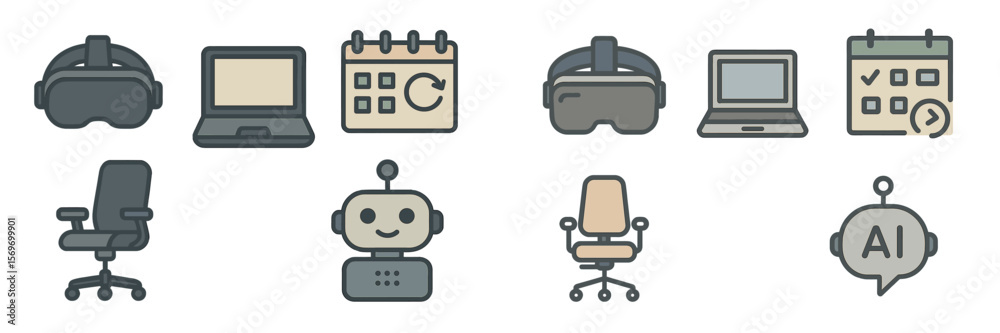 Poster Digital icons representing technology and artificial intelligence in a modern workspace setting