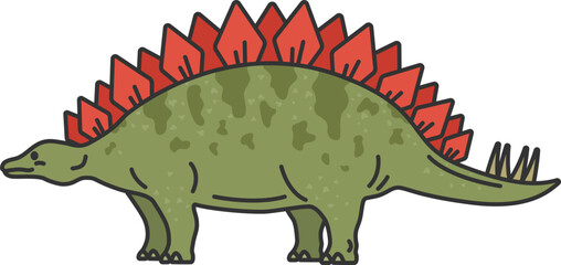 恐竜のステゴサウルス（線画カラー）のイラスト © R-DESIGN