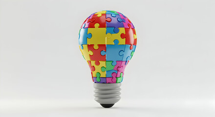 Colorful Puzzle Lightbulb: Symbol of Ideas and Autism - bola lampu puzzle