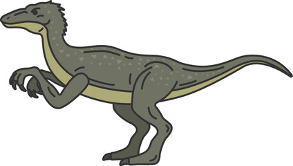 恐竜のラプトル（線画カラー）のイラスト