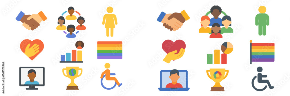 Aufkleber diverse icons representing community, support, and inclusion in various activities and themes