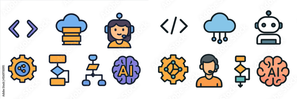 Poster Modern icons representing technology and artificial intelligence in collaboration and support environments