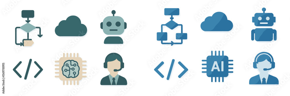 Aufkleber Various icons representing artificial intelligence concepts and technologies in a colorful and cohesive layout