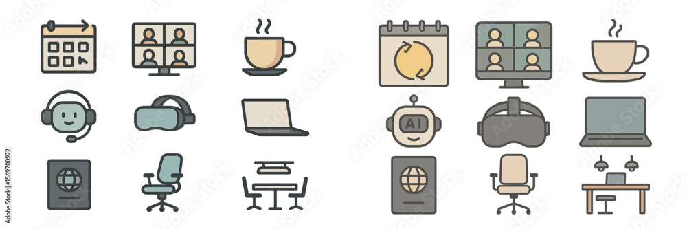 Poster Tech tools and symbols for remote work and online collaboration displayed on a neutral background