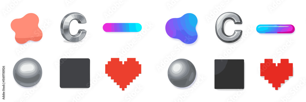 Poster Colorful collection of abstract shapes and symbols set on a white background