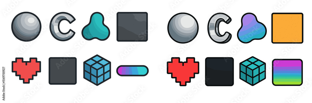 Aufkleber Digital icons representing various geometric shapes and designs for a modern interface or application concept