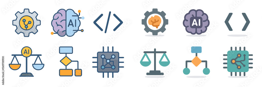 Poster Various icons representing artificial intelligence concepts and technology